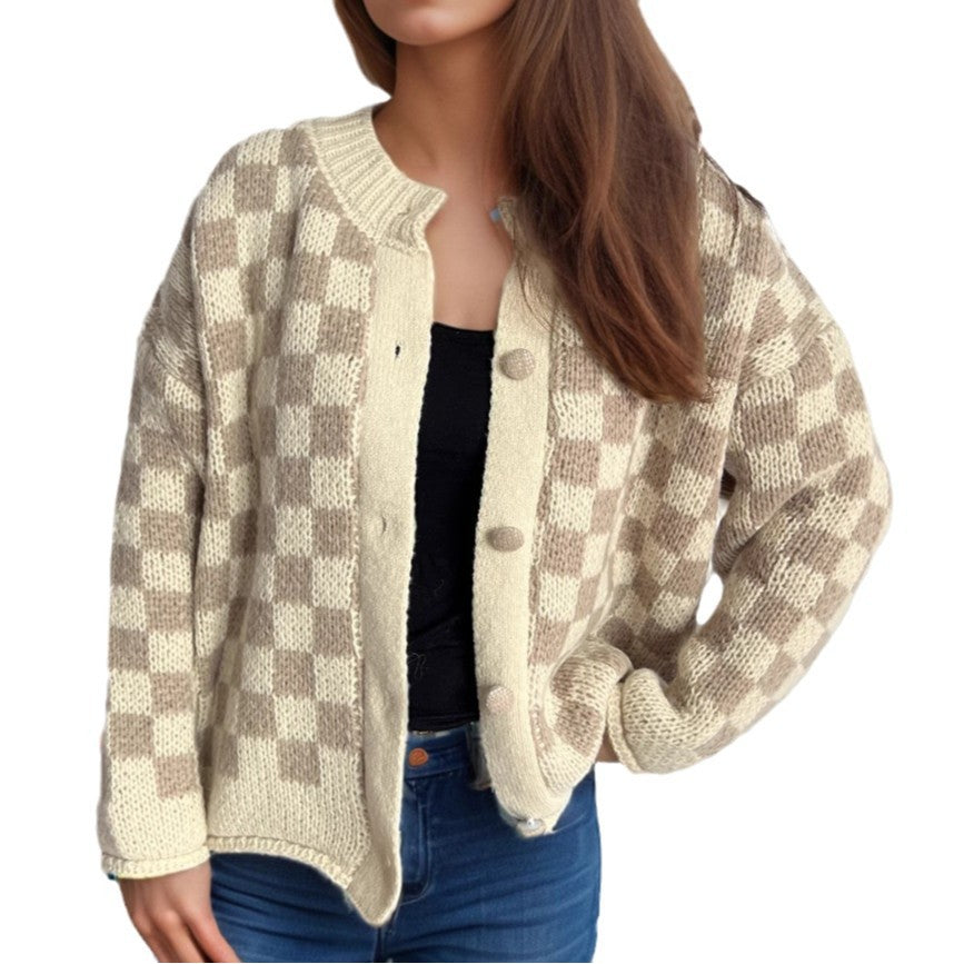 Kvinders mønstrede cardigan med store knapper og løs pasform Stilla