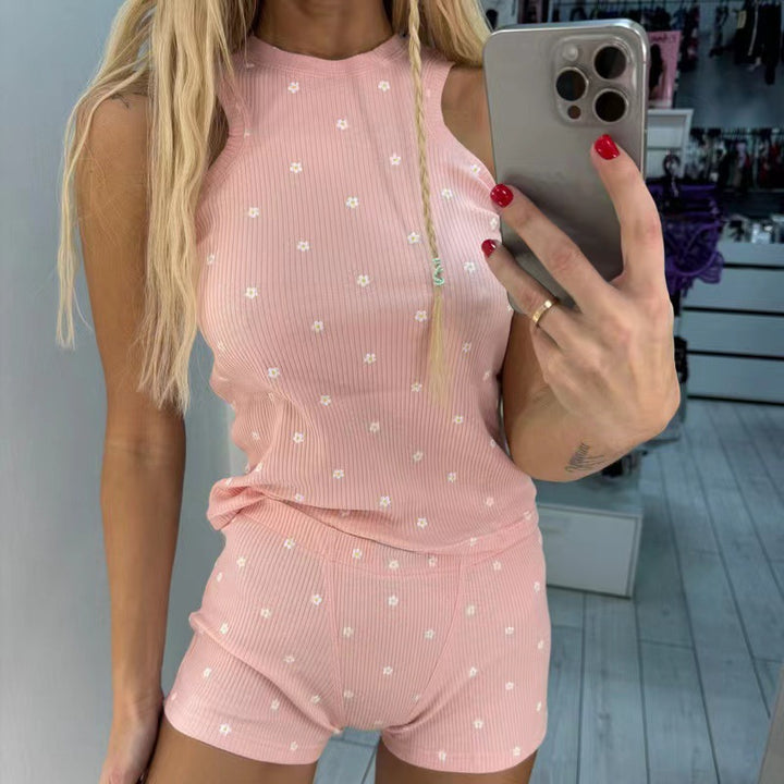 Dame afslappet tank top og shorts sæt med legende mønster Skovae