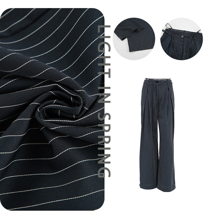 Dame Bredsnit Bukser med Nålstriber og Elegant Pleats Stilla
