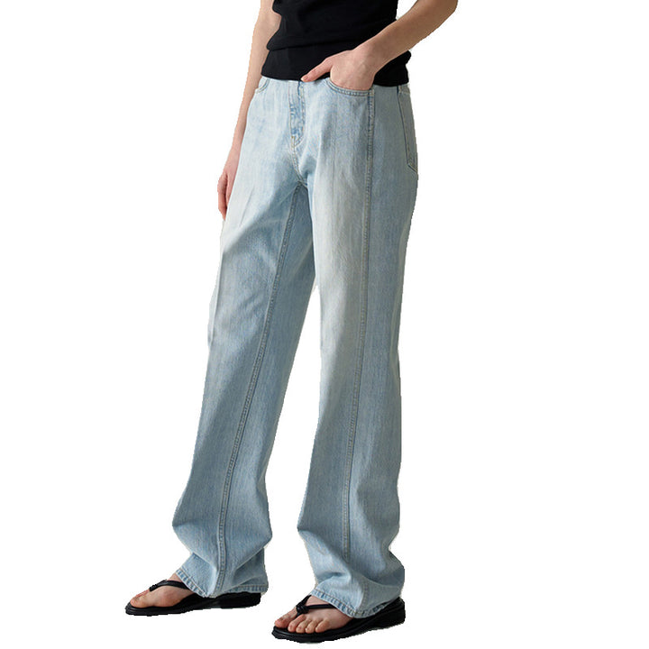 Dame Bredskårne jeans med moderne vask og afslappet snit Stilla