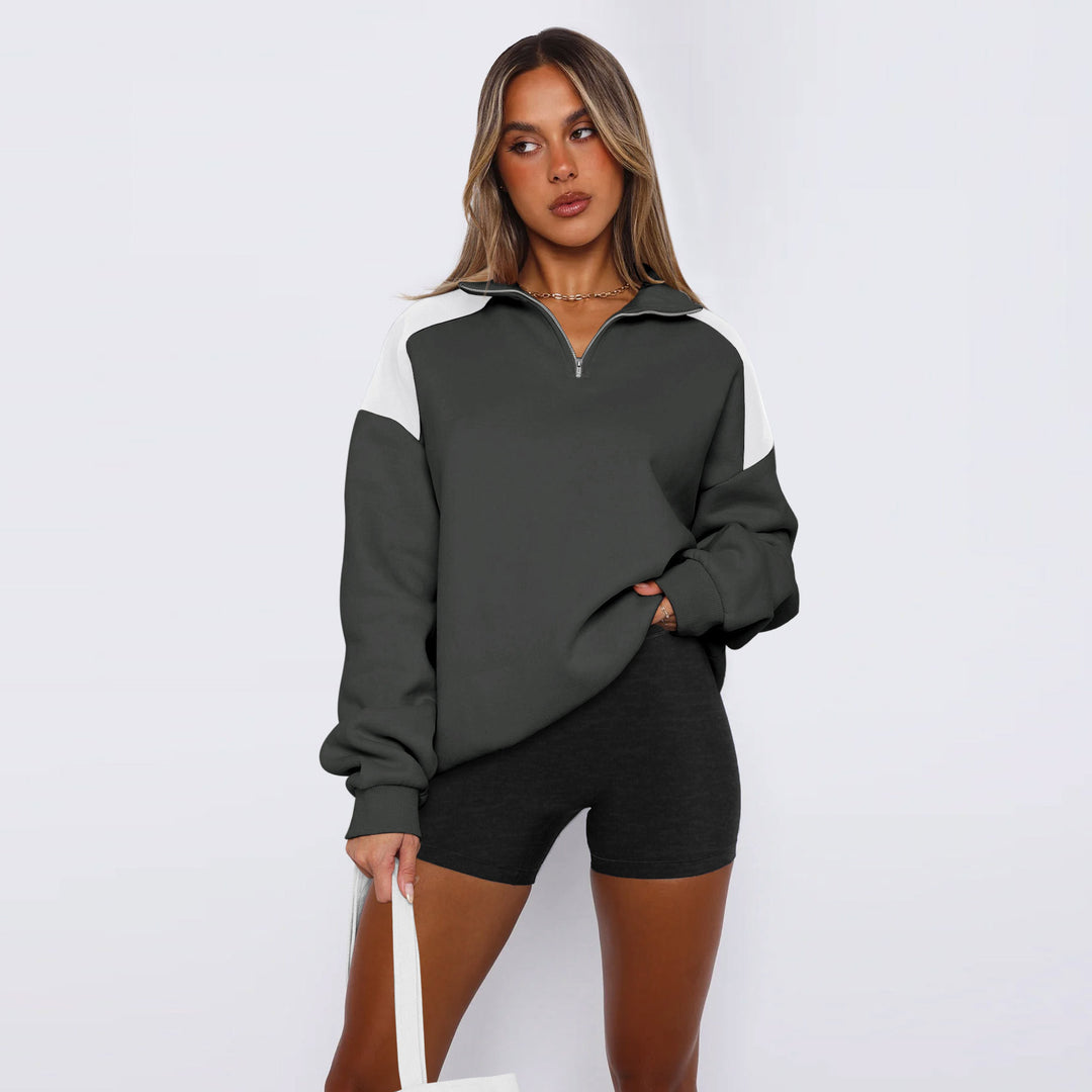 Dame Sweatshirt med moderne kvart lynlås og høj krave Stilla