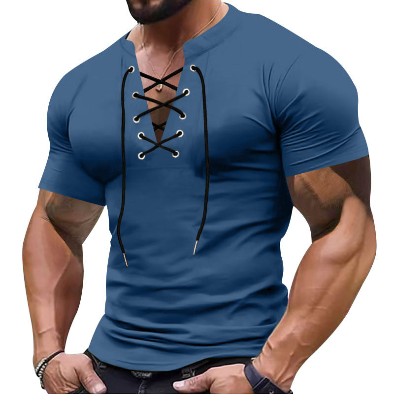 Herrer kortærmet henley-shirt med moderigtig snøredesign og kropsnær pasform Stilla