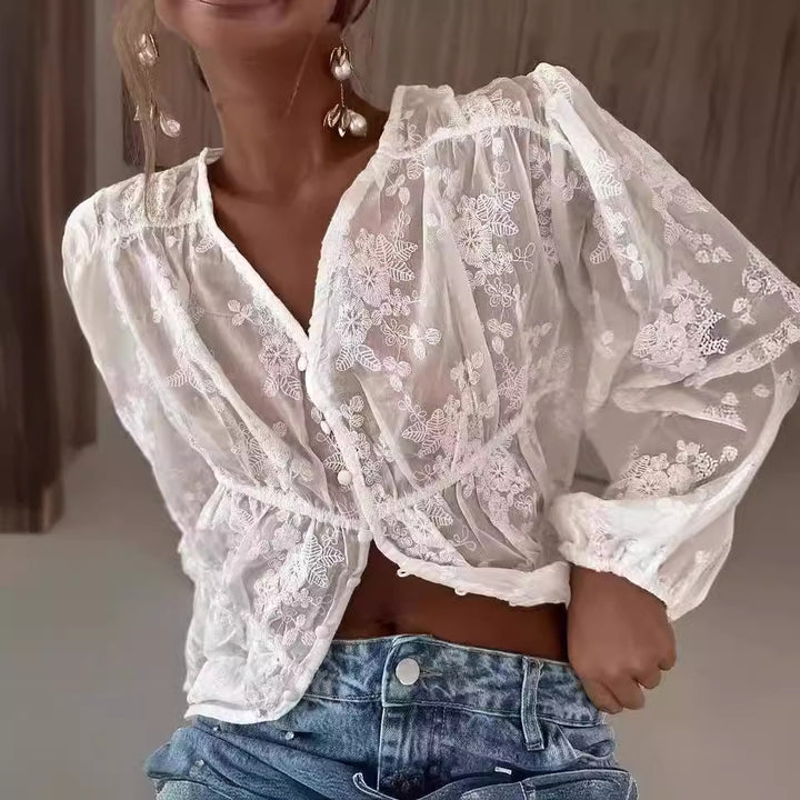 Dame romantisk bluse med blomstret design Stilla