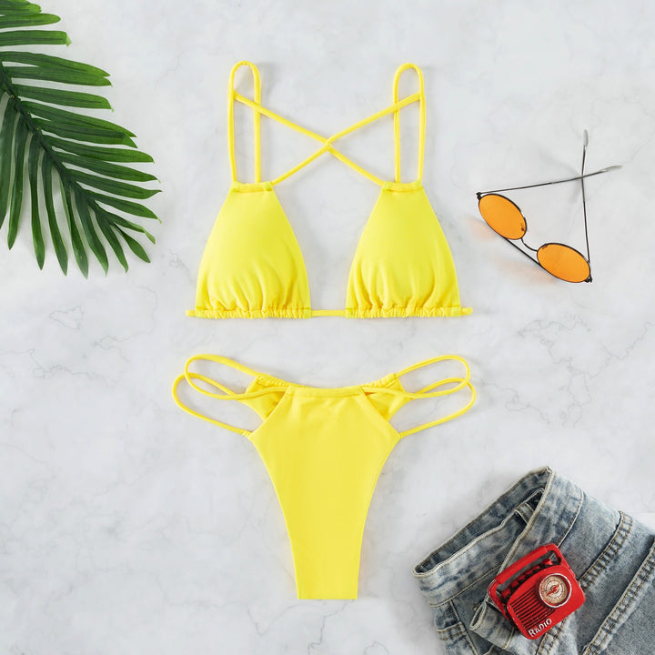 Dame Triangel-Bikini-Sæt med justerbare stropper og elegant krydsdesign Stilla