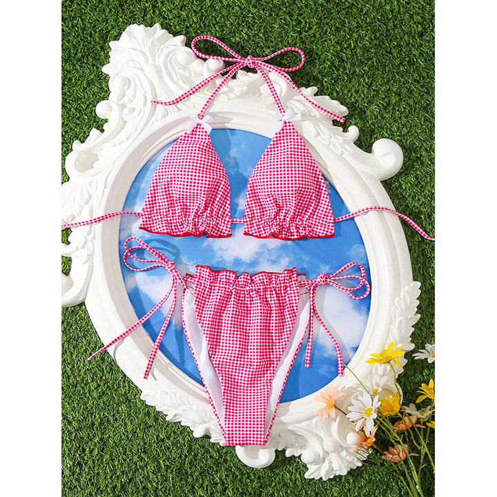 Dame triangel-bikini-sæt med flæsedesign og justerbare stropper Skovae