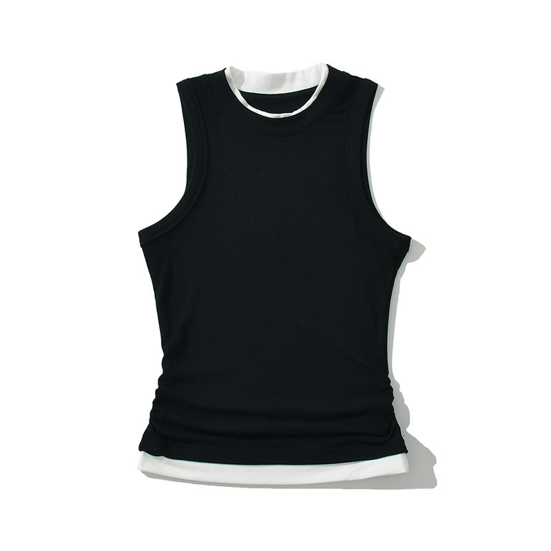 Dame Sporty Tanktop med høj lukket krave og dekorativt flæsedetalje Stilla
