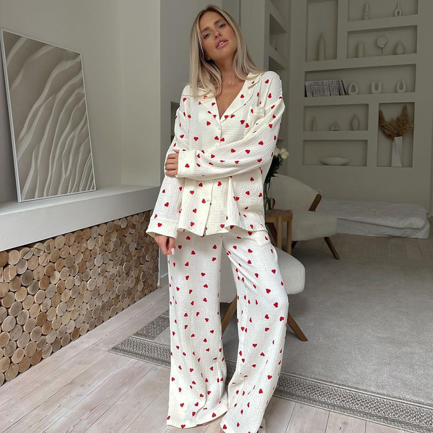 Dame hyggelig pyjamas med hjerte mønster Stilla