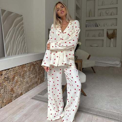 Dame hyggelig pyjamas med hjerte mønster Stilla