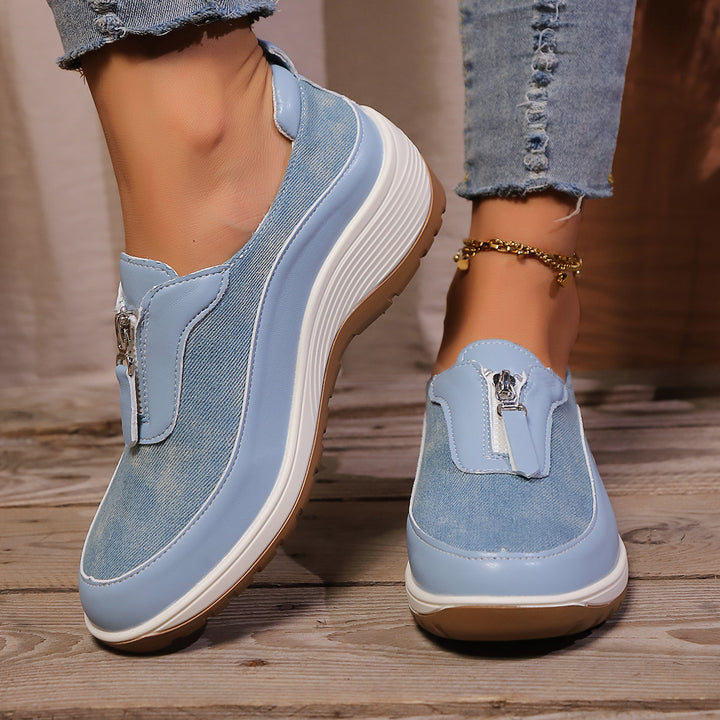Dame Mode Slip-On Sneakers med dekorativ lynlås Stilla