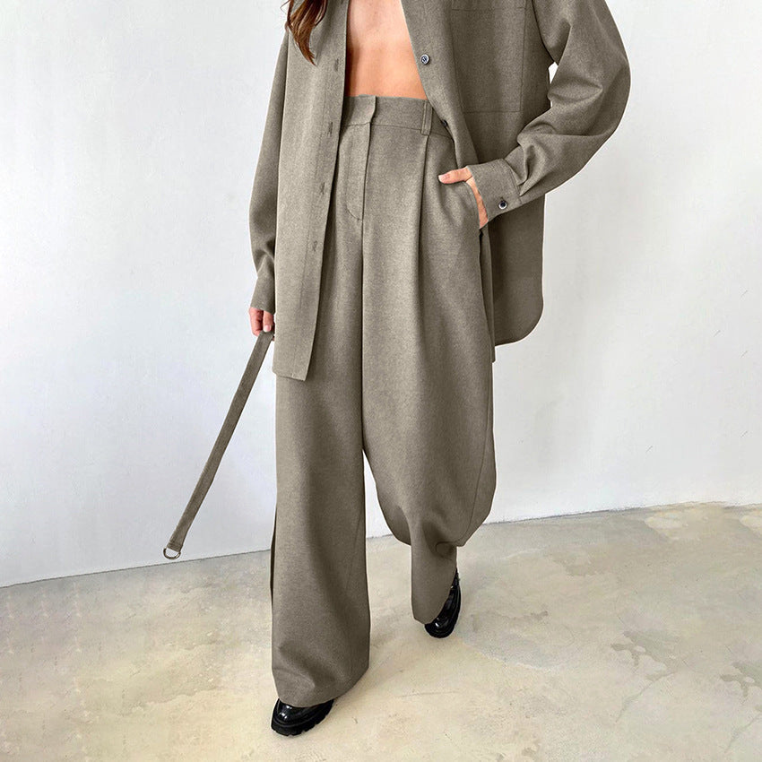 Dame Elegant To-delt Sæt med let oversized Blazer og vide Bukser Stilla