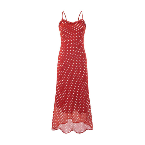 Dame maxikjole med justerbare spaghetti stropper og elegant polka-dot mønster Stilla