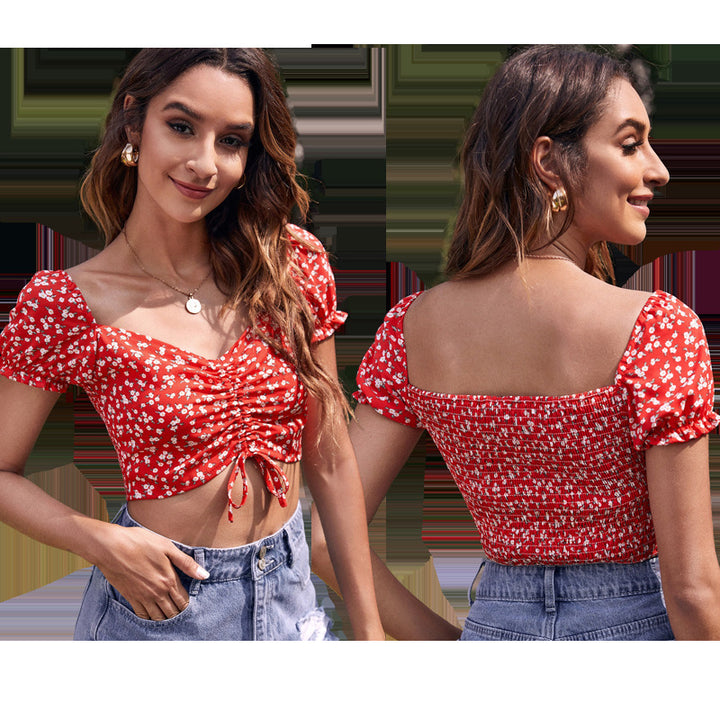 Dame Crop-top med legende blomsterdesign og rynk Stilla