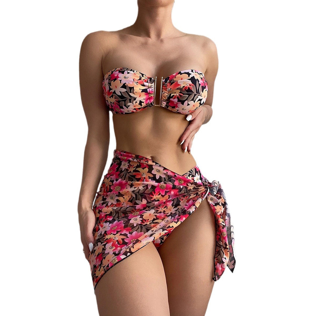 Dame bikini sæt med blomster mønster og indpaknings nederdel Stilla