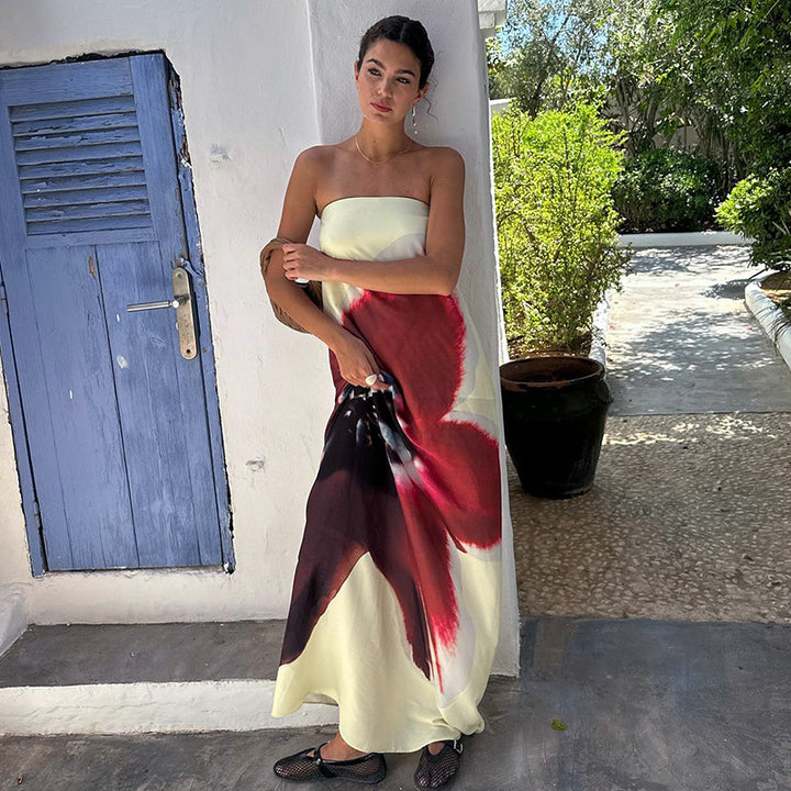 Femme Strapless Blomster Maxi Kjole Stilla