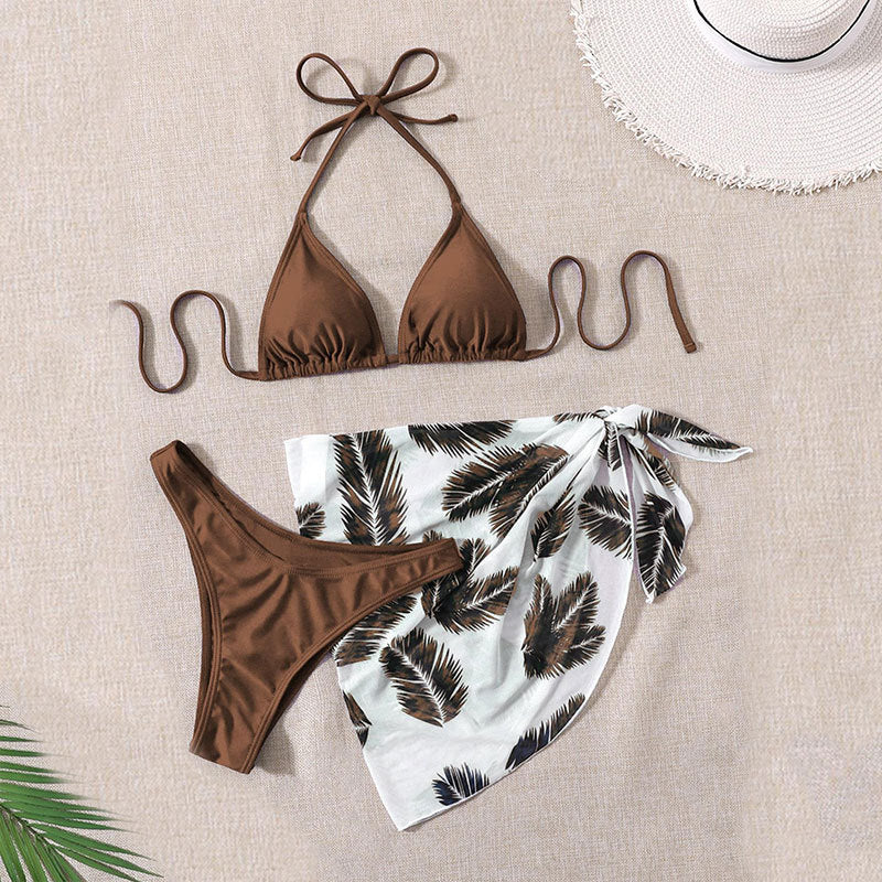 Dame trekants bikini med polstret top og elegant draperet tørklæde Skovae