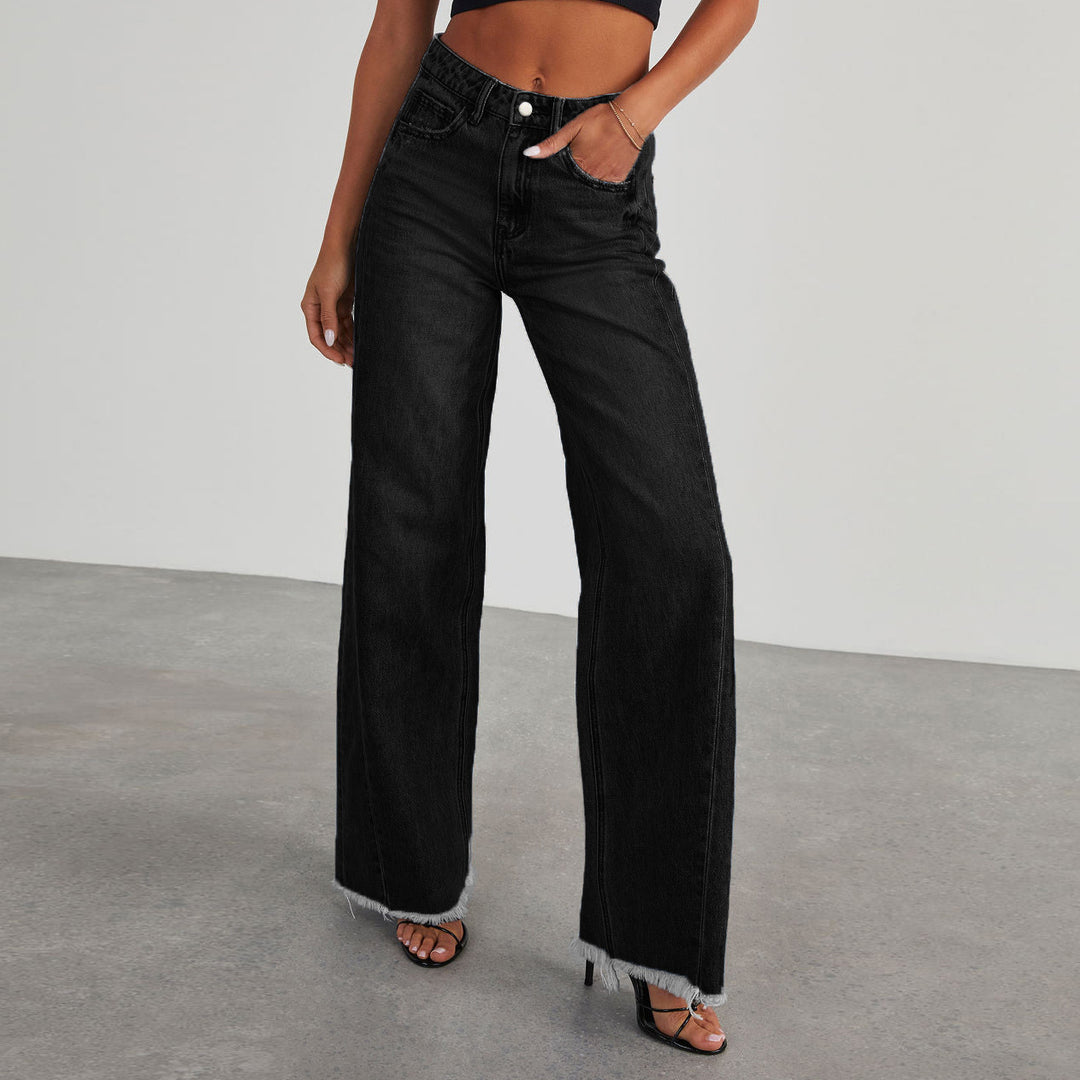 Dame løse jeans i afslappet vintage stil med frynset kant Stilla