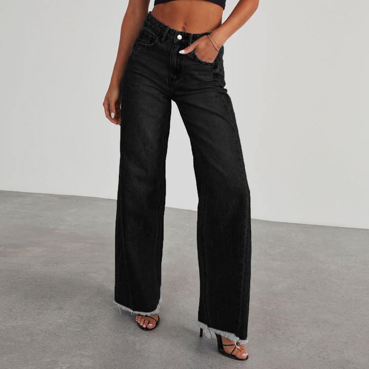 Dame løse jeans i afslappet vintage stil med frynset kant Stilla