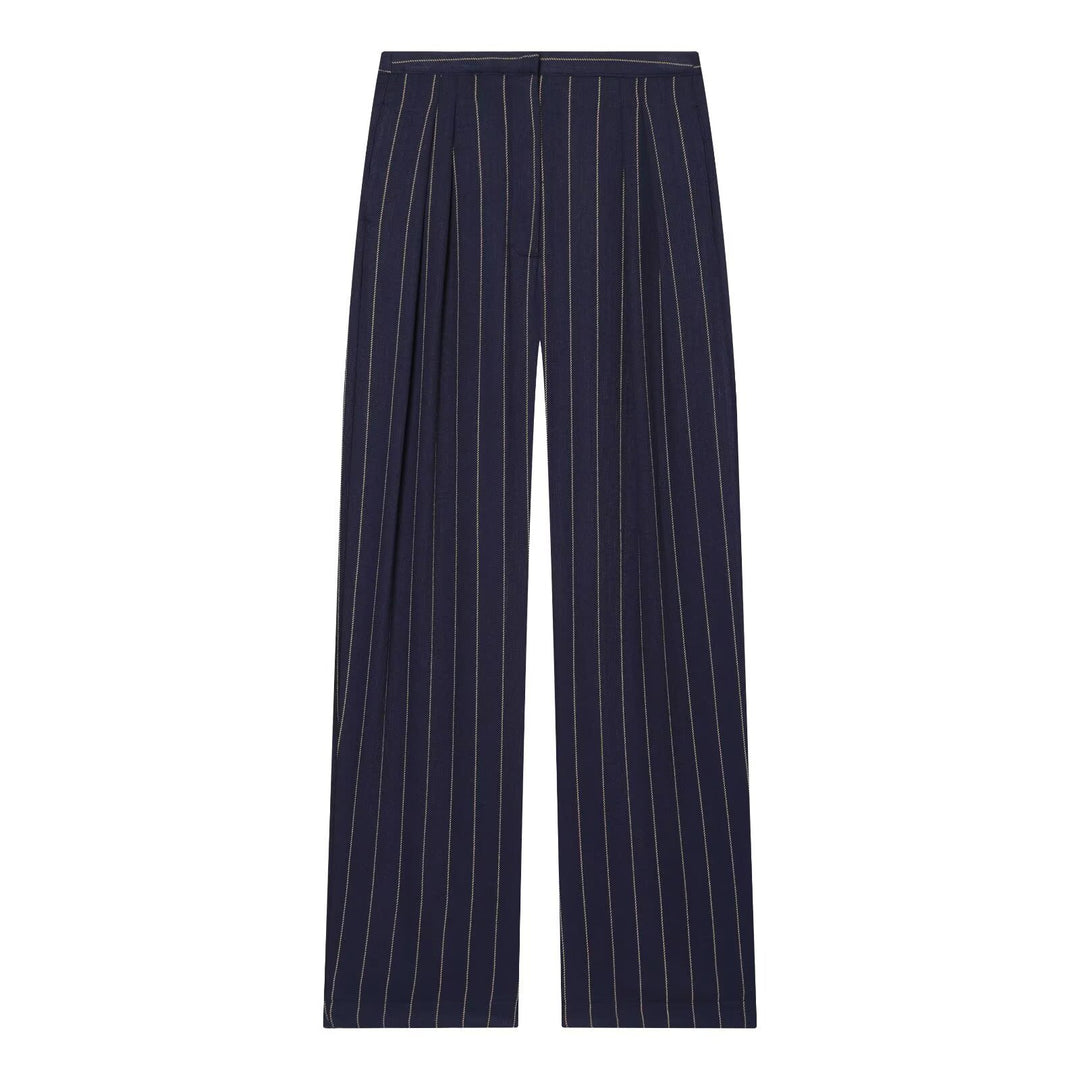 Dame bred høj talje bukser med elegant stripeudseende og komfortabel fald Skovae