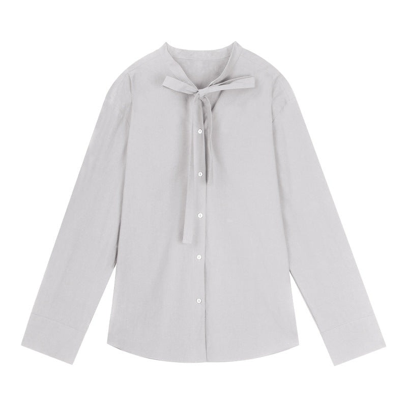 Dame longsleeve bluse med dekorativ sløjfe krave og moderne detaljer Stilla