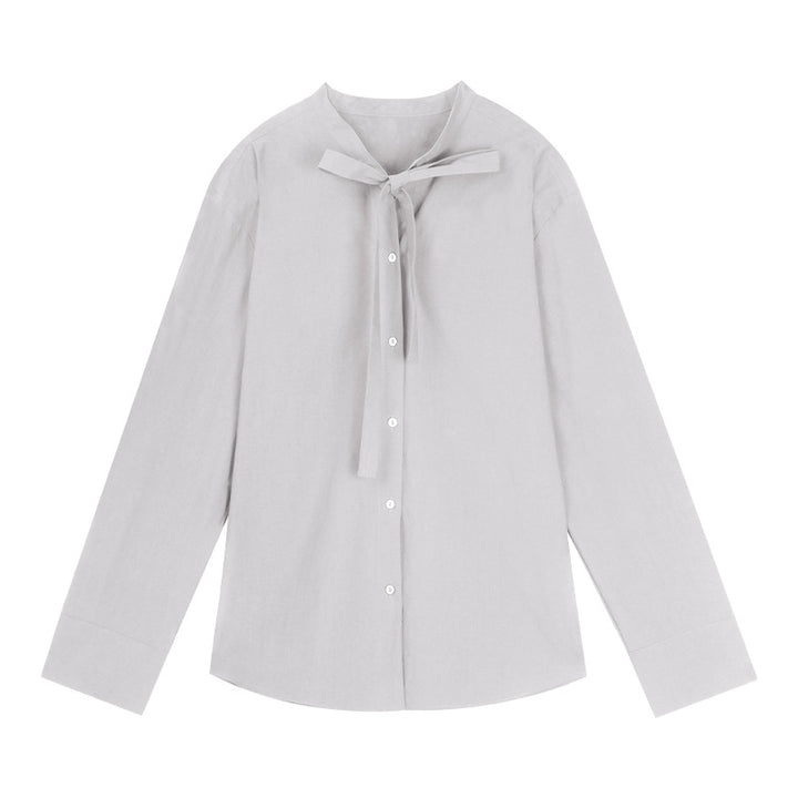 Dame longsleeve bluse med dekorativ sløjfe krave og moderne detaljer Stilla