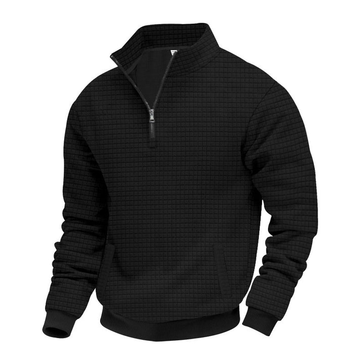 Herrer nan quilted halvzip sweater med kvadratisk vaffelstruktur og kængurulomme Skovae