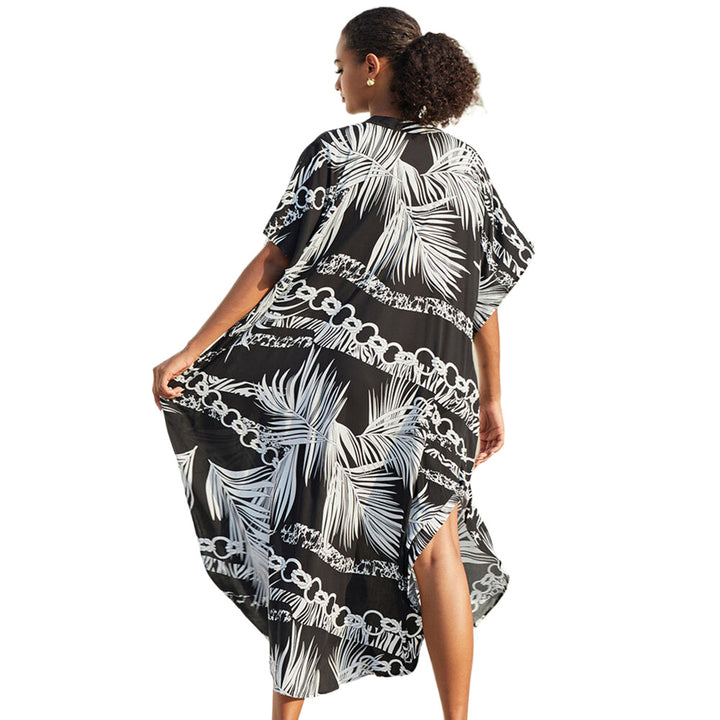 Dame Kaftan-kjole med moderne batikdesign og vidt skårne ærmer Stilla