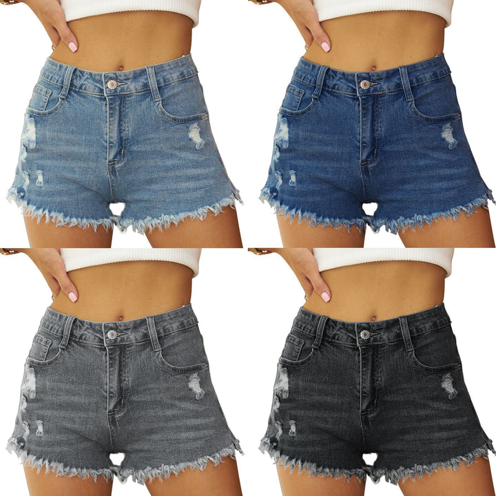 Dame Destroyed Denim-shorts med frynset kant og høj talje Stilla