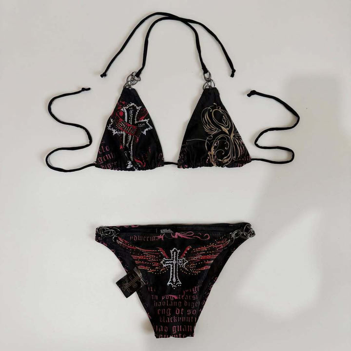 Dame bikini sæt med unikt tryk og glitrende applikationer Skovae