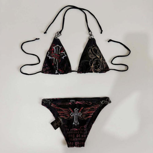 Dame bikini sæt med unikt tryk og glitrende applikationer Skovae