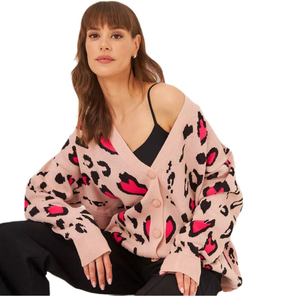 Dame stilfuld strik cardigan med farverigt mønster og løs pasform Stilla