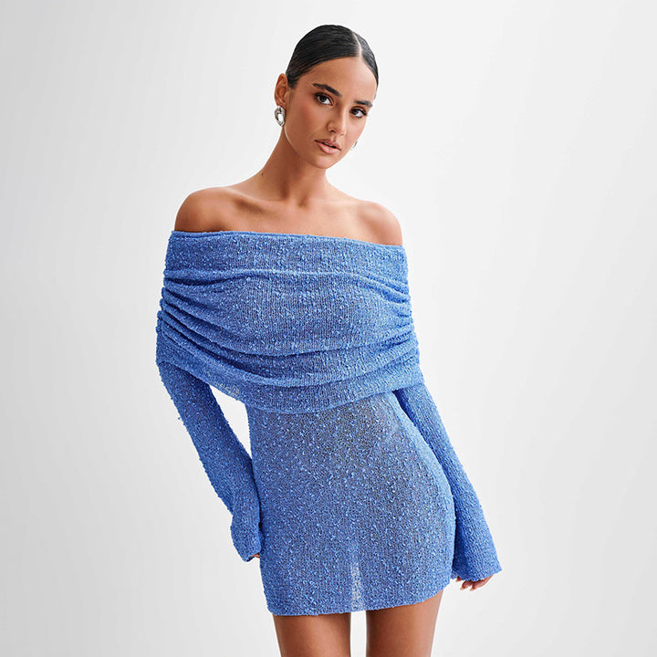 Dame Off-Shoulder Strikkjole med elegant Vikledetalje Stilla