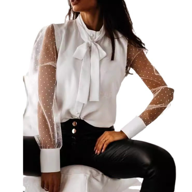 Dame elegant bluse med transparente ærmer Stilla