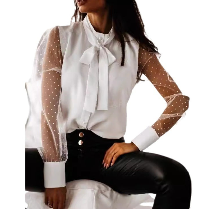 Dame elegant bluse med transparente ærmer Stilla