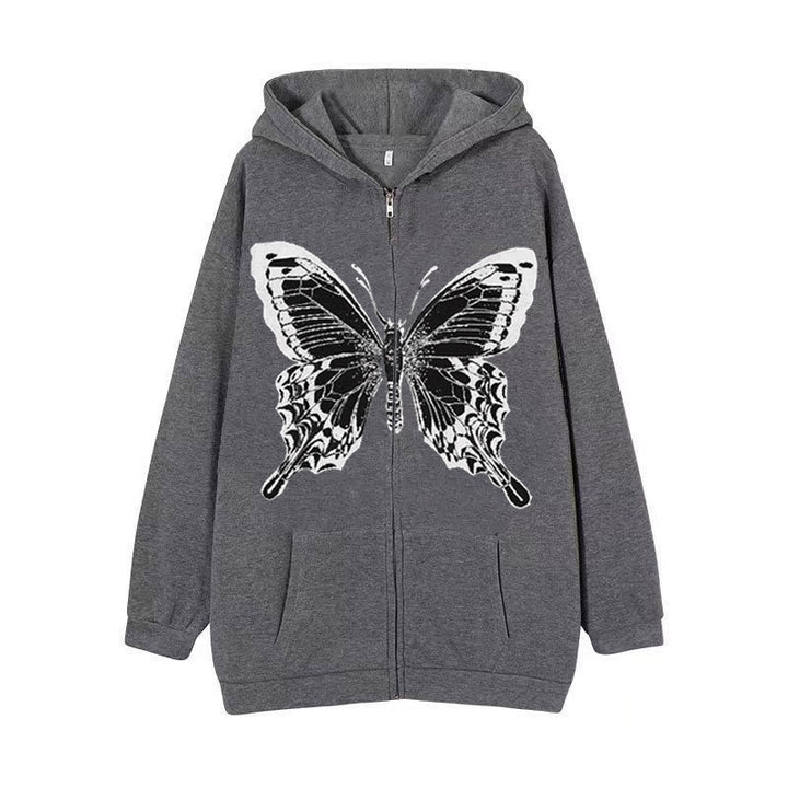 Kvinders zip hoodie med iøjnefaldende sommerfuglemotiv Skovae