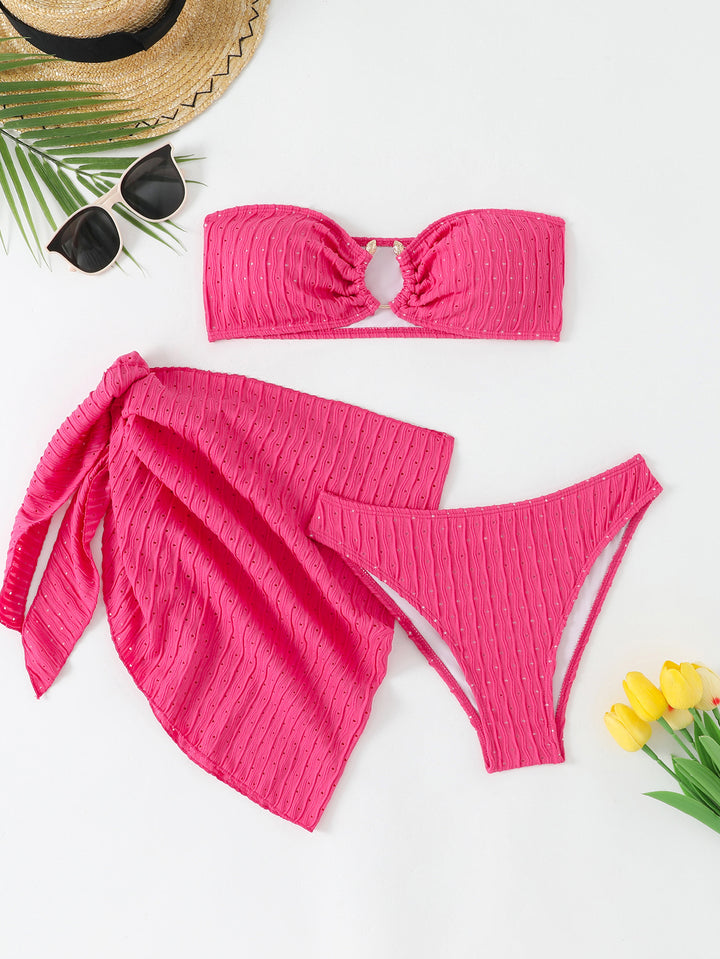 Dame Bandeau-bikini-sæt med raffineret indpakningsskørt og stilfulde detaljer Skovae