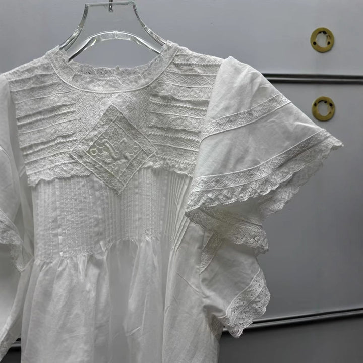 Damer Luftig Bluse med fine Spidses detaljer og Ruffle detaljer Stilla