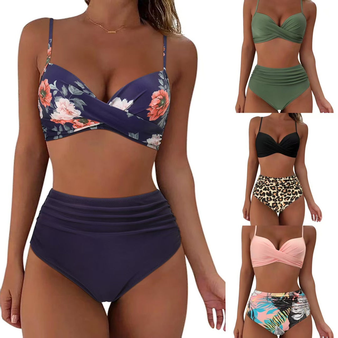 Damer Højtaljet Bikini-sæt med Draperinger Skovae