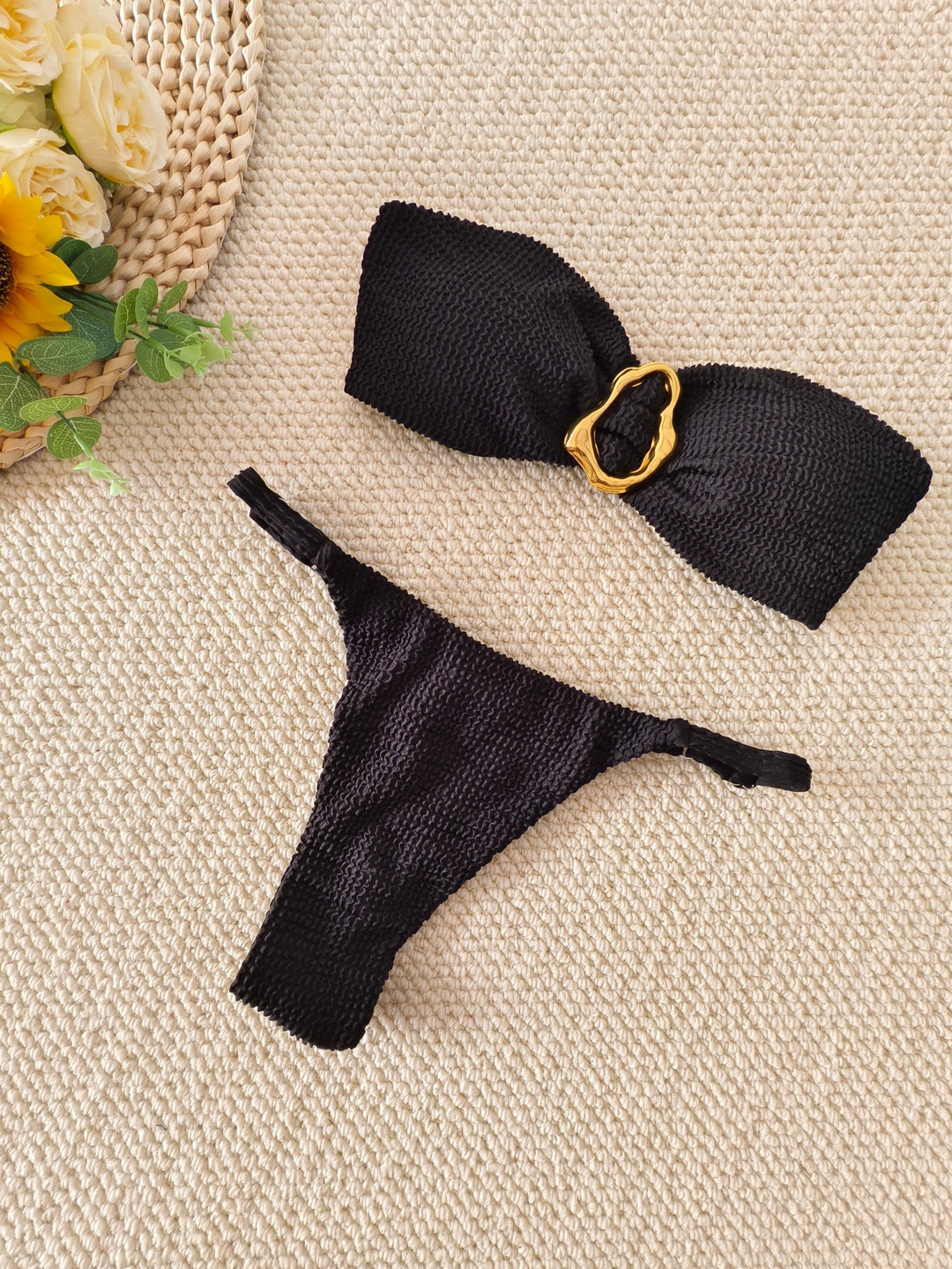 Dame bandeau bikini med dekorativ ringdetalje Skovae