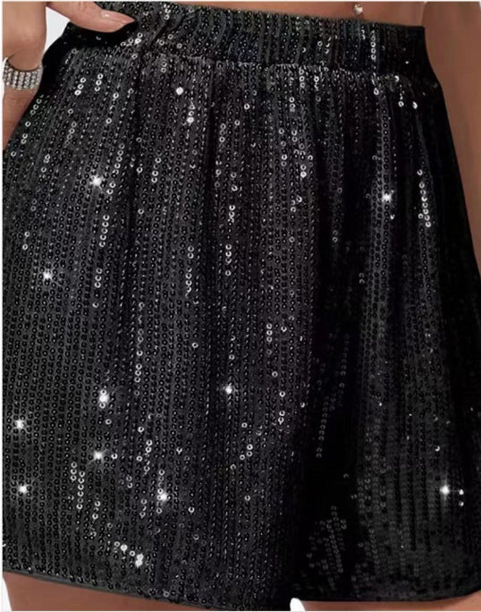 Dame Glitrende Shorts med elastisk talje og funklende detaljer Stilla