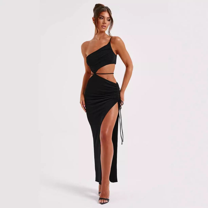 Dame elegant maxikjole med asymmetrisk snit og raffinerede rynkedelementer Stilla