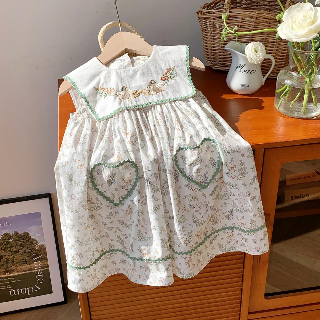Pige Floral Broderet Sommerkjole Stilla