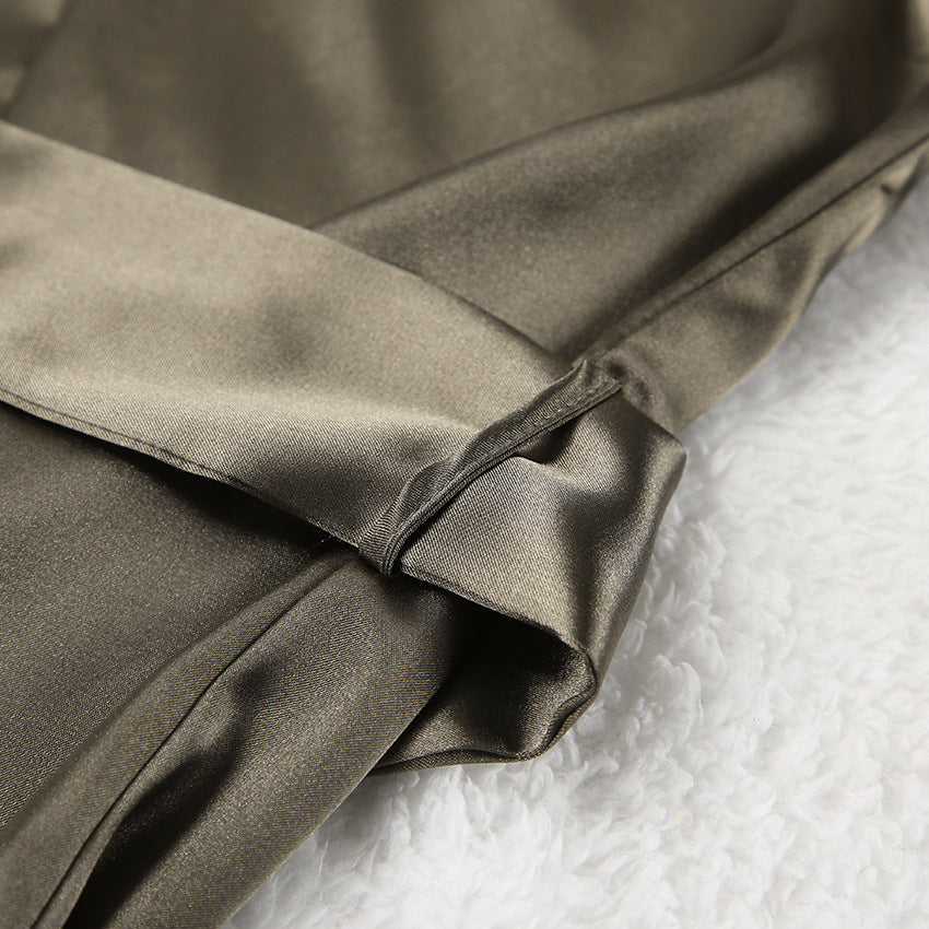 Dame Satin Pyjamas Sæt med elegant Kimono Overdel og brede Bukser Stilla