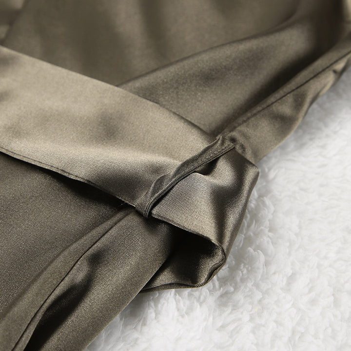 Dame Satin Pyjamas Sæt med elegant Kimono Overdel og brede Bukser Stilla