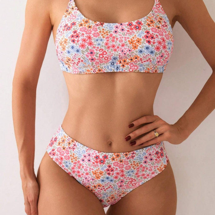 Dame bikini-sæt med blomsterprint og høj talje Skovae
