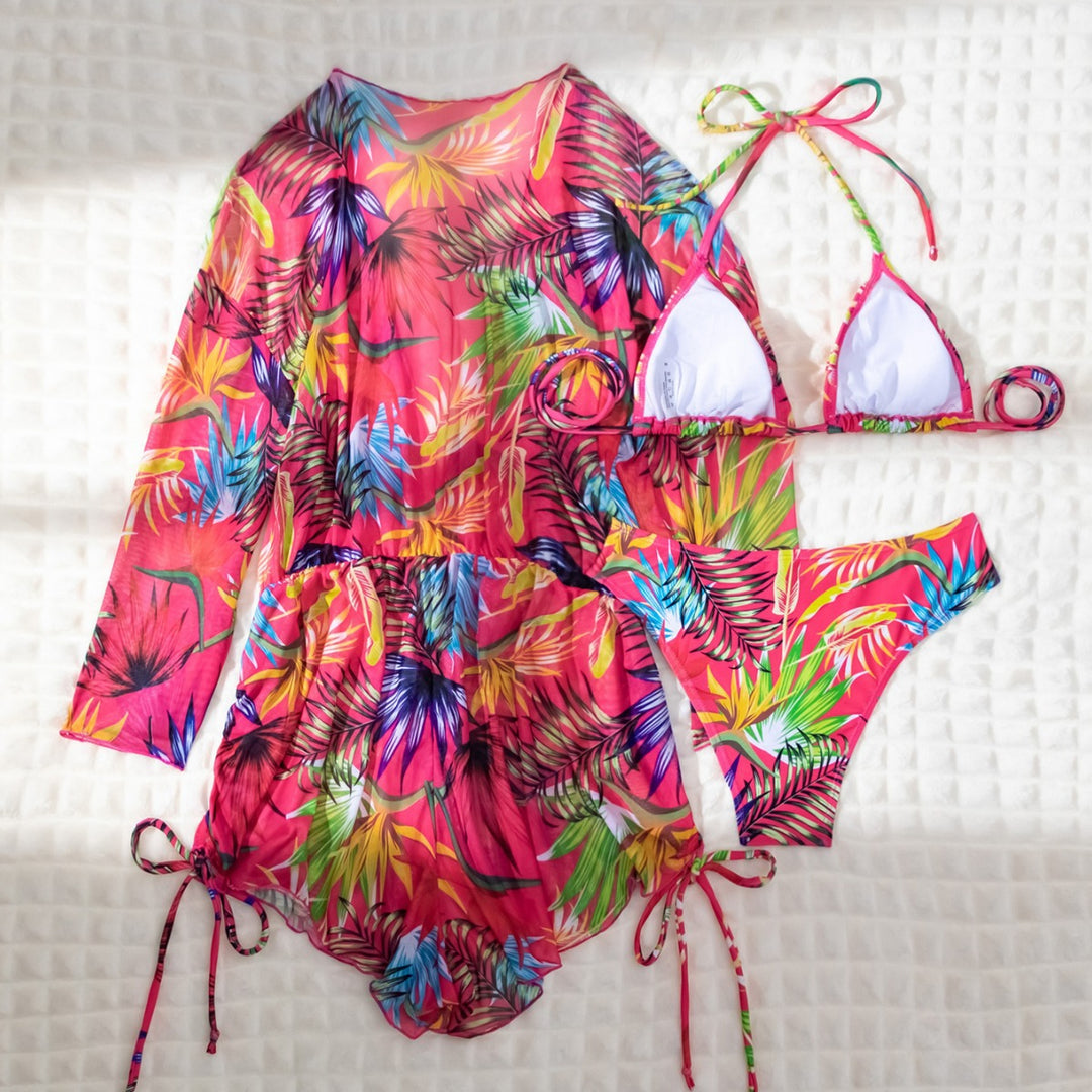 Dame bikini-sæt med floral kimono og høj skæring Stilla