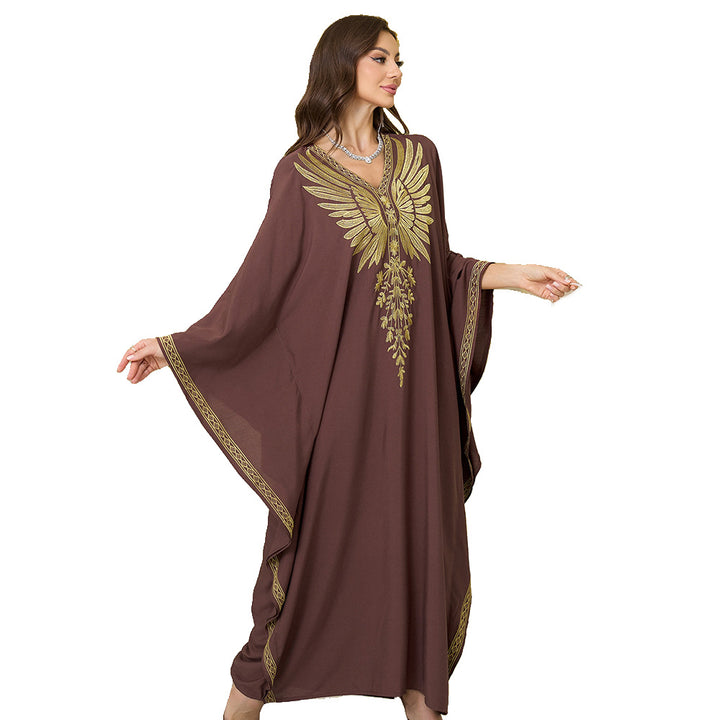 Dame elegant kaftan med kunstnerisk fjederdesign Stilla