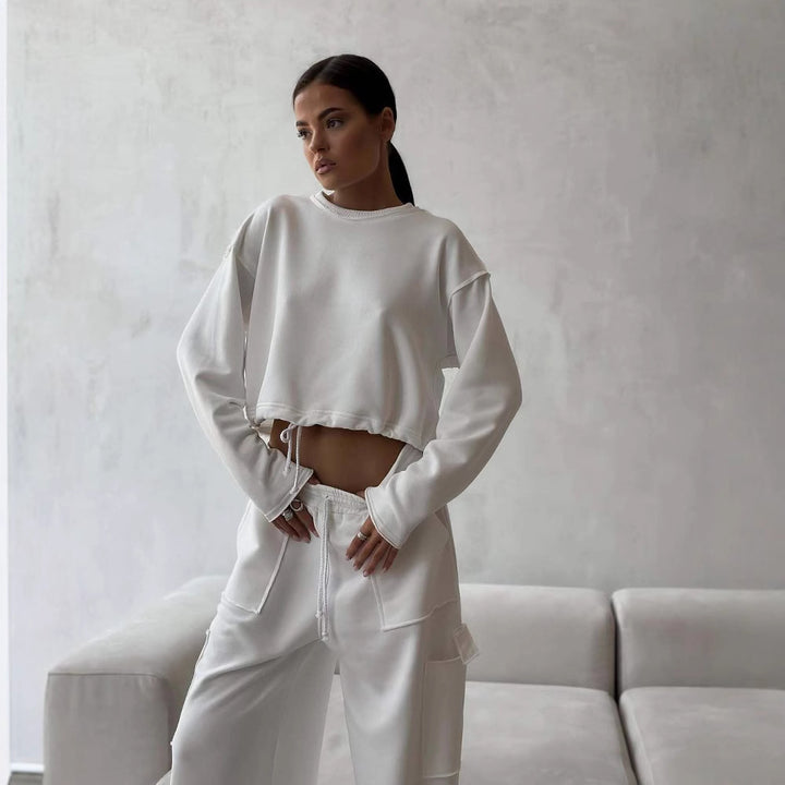 Dame afslappet og moderigtig cropped sweatshirt med snørrelse Stilla