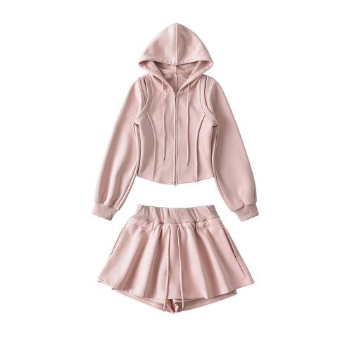 Dame Sporty Hoodie og Shorts Sæt med svingende Nederdel Stilla