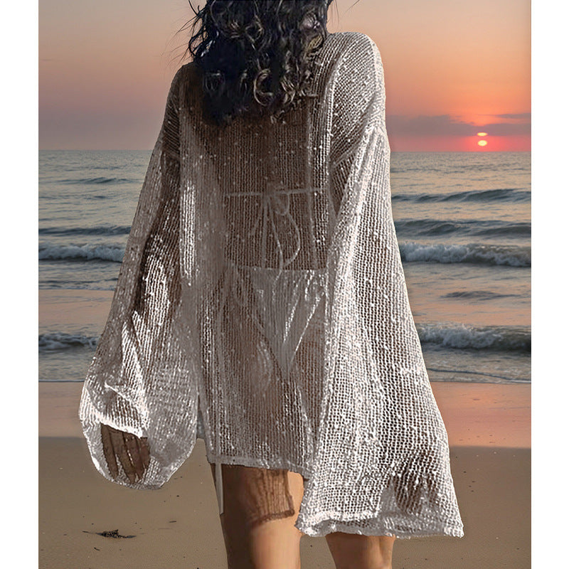 Dame transparent strandpullover med moderne netdesign Skovae