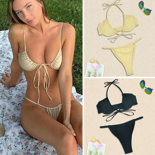 Dame Push-Up Bikini med justerbare bindebånd Skovae